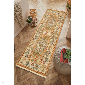Nomad Traditional Persian Geometric Medallion Floral Border Textured Low-Profile Wool Blend Loop Pile Terracotta/Multicolour Runner-Melrose-Rug Love - The Most Loved Rug Store